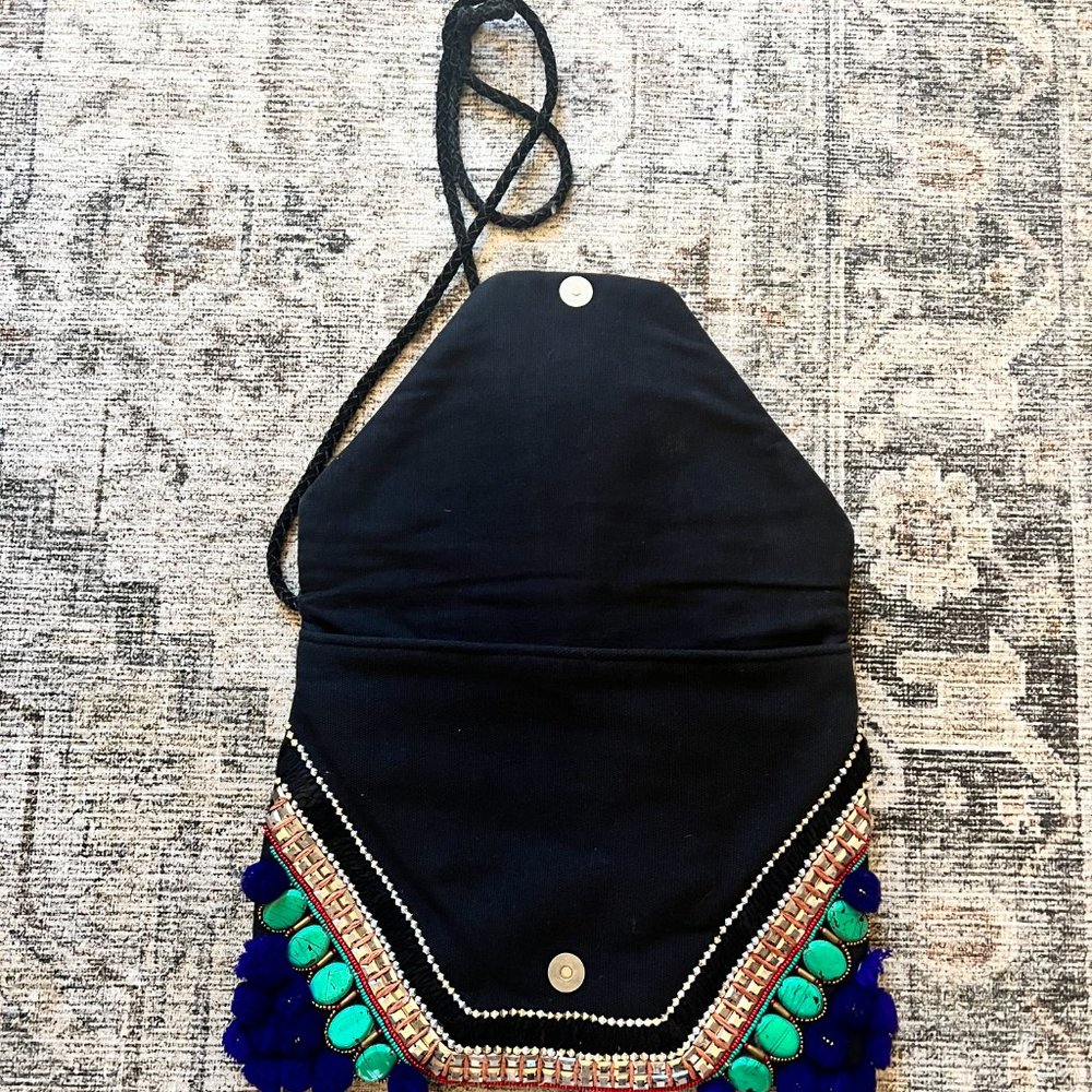 Anthropologie Beaded Envelope Style Bag- Turquoise/Black/Gold/Navy with suede - Picture 3 of 3